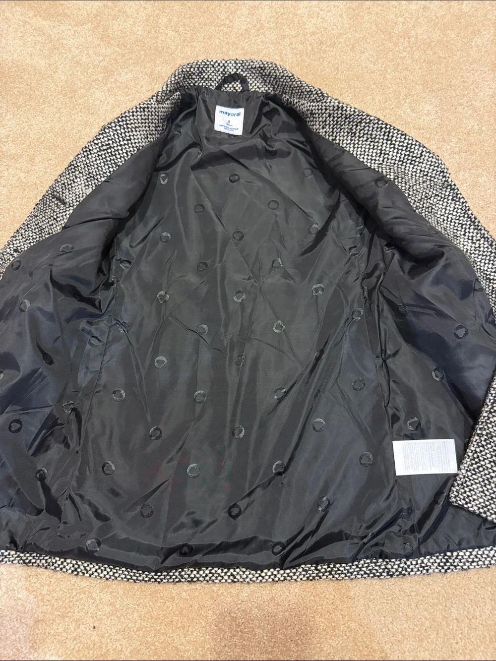 Mayoral Black and White Tweed Pea Coat